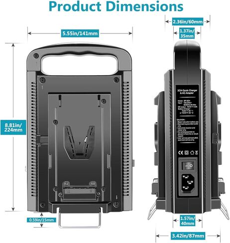NEEWER V Mount Battery Charger Dual Channel with 100W PD USB C Fast Charging, DC 48V/DC24V/100W PD/D TAP Outputs, Multifunctional Metal Charger Compatible with SmallRig NEEWER PS099E VB99, BP-2CH Pro in Kuwait