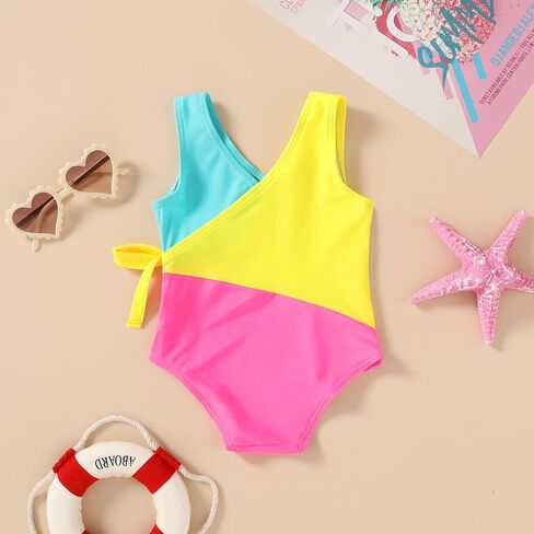 Happy Town Toddler Swimsuit Girl One Piece Bathing Suit Color Block Swimwear Baby Summer Beach Wear in Kuwait