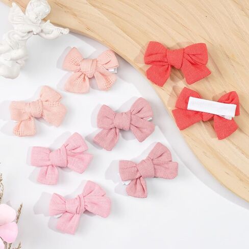 CÉLLOT 10 Pieces 2inch Girls Hair Bows Linen Fabric Bows Alligator Clips Hair Accessories for Baby Toddlers and Infants（5 Pairs Khaki Mini Bow） in Kuwait