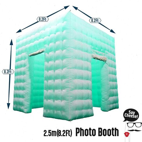2 Door Inflatable Photo Booth, 8.2ftx8.2ft Portable 16 Colors Dimmable Shooting Inflatable Photo Booth Enclosure with Blower, for Wedding Party Events Birthday Bars (White) in Kuwait