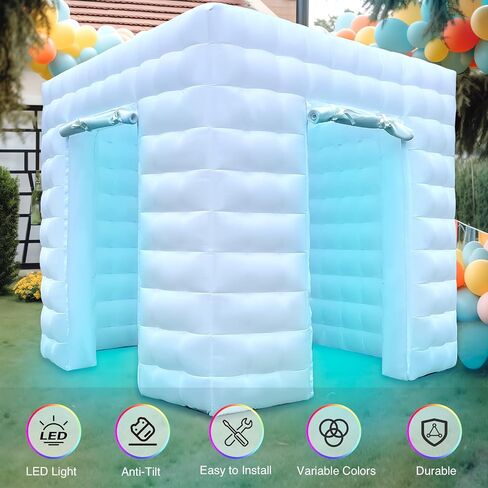 2 Door Inflatable Photo Booth, 8.2ftx8.2ft Portable 16 Colors Dimmable Shooting Inflatable Photo Booth Enclosure with Blower, for Wedding Party Events Birthday Bars (White) in Kuwait