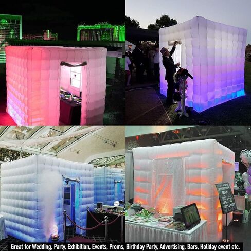 2 Door Inflatable Photo Booth, 8.2ftx8.2ft Portable 16 Colors Dimmable Shooting Inflatable Photo Booth Enclosure with Blower, for Wedding Party Events Birthday Bars (White) in Kuwait