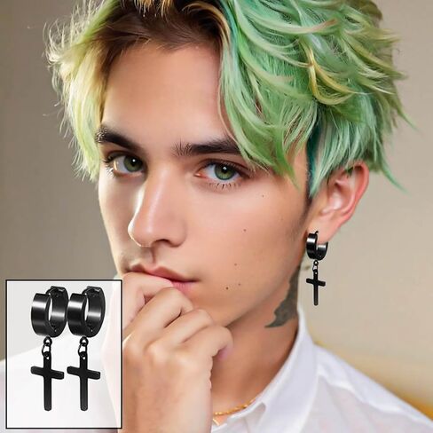 مجموعة من 28 قطعة من الأقراط المتدلية ذات الصليب الأسود، مجموعة من الأقراط الحلقية ذات سلسلة طويلة من الفولاذ المقاوم للصدأ، للجنسين in Kuwait