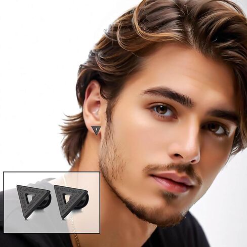 28 Piece Black Cross Dangle Earrings, Stainless Steel Long Chain Pierced Hoop Earrings Set, Unisex in Saudi Arabia