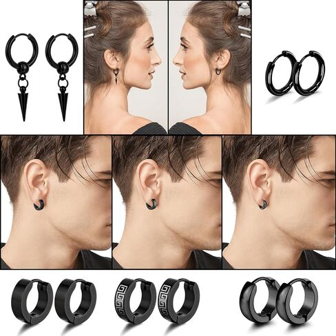 28 Piece Black Cross Dangle Earrings, Stainless Steel Long Chain Pierced Hoop Earrings Set, Unisex in Saudi Arabia