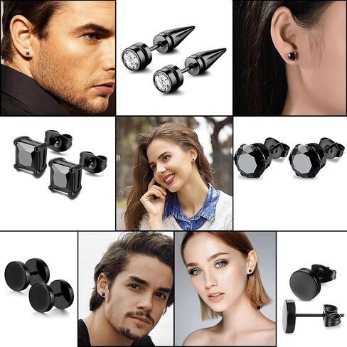 28 Piece Black Cross Dangle Earrings, Stainless Steel Long Chain Pierced Hoop Earrings Set, Unisex in Saudi Arabia