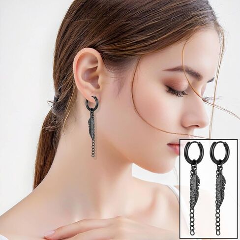 مجموعة من 28 قطعة من الأقراط المتدلية ذات الصليب الأسود، مجموعة من الأقراط الحلقية ذات سلسلة طويلة من الفولاذ المقاوم للصدأ، للجنسين in Kuwait