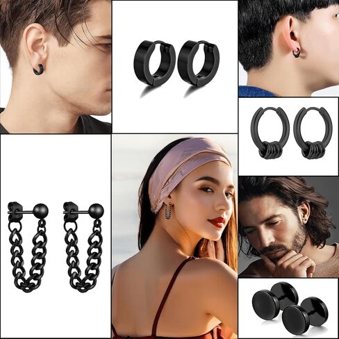 مجموعة من 28 قطعة من الأقراط المتدلية ذات الصليب الأسود، مجموعة من الأقراط الحلقية ذات سلسلة طويلة من الفولاذ المقاوم للصدأ، للجنسين in Kuwait