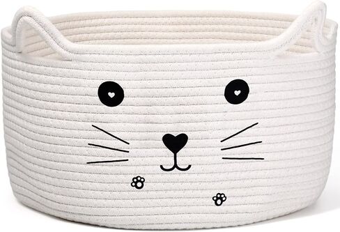 Zopeal Cat Basket Storage منظم سلة منسوجة مع آذان مزخرفة لعبة Pet Toy Cute Basket Cotton Rope Basket for Gift Dog Dog Toy Bin Room (8.3 × 4.7 بوصة ، أبيض ، رمادي فاتح ورمادي) in Kuwait