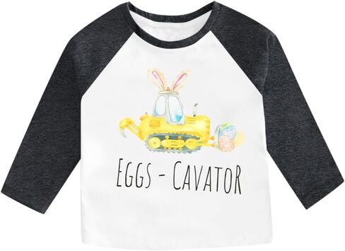 Happy Easter Shirts Toddler Eggs Cavator Shirt Cute Easter Bunny Tees Baby Girls Boys Peep Long Sleeve Tops in Saudi Arabia