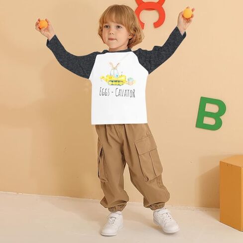 Happy Easter Shirts Toddler Eggs Cavator Shirt Cute Easter Bunny Tees Baby Girls Boys Peep Long Sleeve Tops in Saudi Arabia