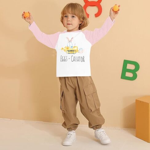 Happy Easter Shirts Toddler Eggs Cavator Shirt Cute Easter Bunny Tees Baby Girls Boys Peep Long Sleeve Tops in Saudi Arabia