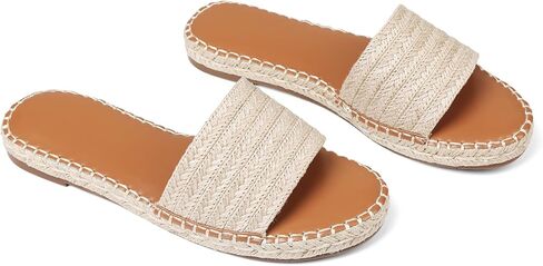 Tscoyuki Womens Flat Flat Sandals زلة الصيف على المنتجع على الصنادل النسائية رافيا شاطئ الصندل المفتوح شرائح Espadrille in Kuwait