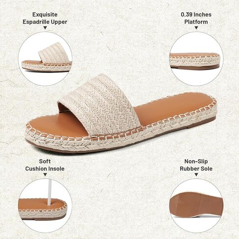 Tscoyuki Womens Flat Flat Sandals زلة الصيف على المنتجع على الصنادل النسائية رافيا شاطئ الصندل المفتوح شرائح Espadrille in Kuwait