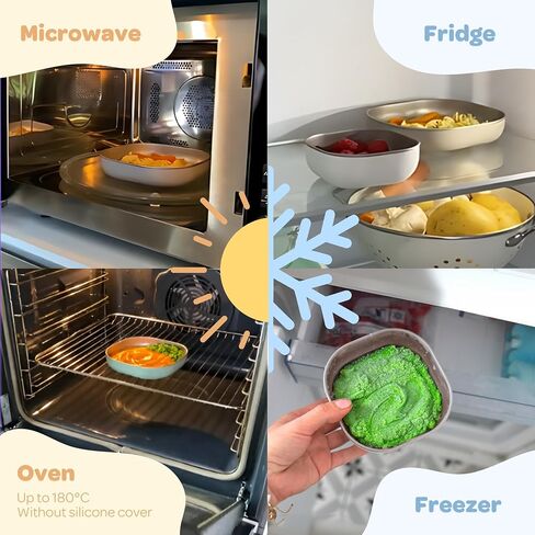 BEABA Stainless Steel Meal Set | Microwave and Oven Safe | Baby Plates Baby Bowls and Cup with Anti-Slip Silicone Cover | Kids Plates Non Toxic, Sage Green in Saudi Arabia