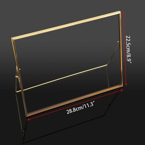 JUXYES Tabletop Business License Frame Brass License Certificate Display Frame, Double Glass Floating Picture Frame, Desktop Golden Frame for 4x9 and 3.5x8.5 Certificate Business Licenses in Saudi Arabia