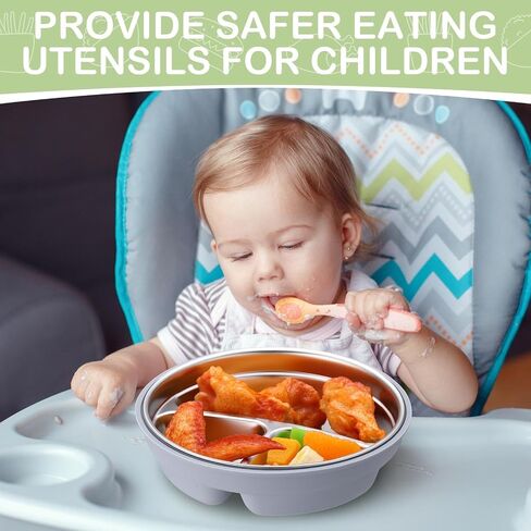 Nuogo 2 Pcs Stainless Steel Baby Suction Plates with Removable Silicone Shell 2-in-1 Metal Toddler Bowl Divided for Picky Eaters Kids Feeding Led Weaning Supplies, Dishwasher Safe (Purple,Green) in Saudi Arabia