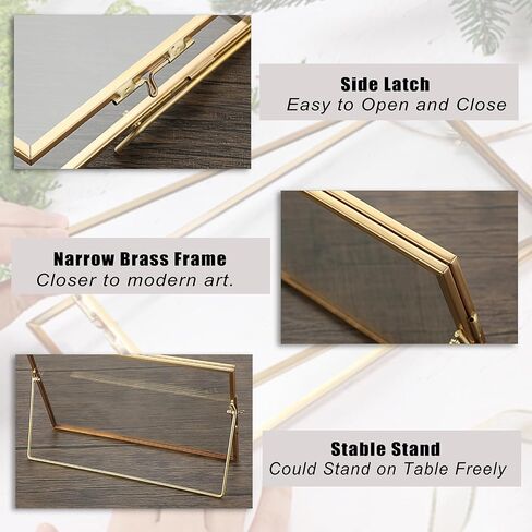 JUXYES Tabletop Business License Frame Brass License Certificate Display Frame, Double Glass Floating Picture Frame, Desktop Golden Frame for 4x9 and 3.5x8.5 Certificate Business Licenses in Saudi Arabia