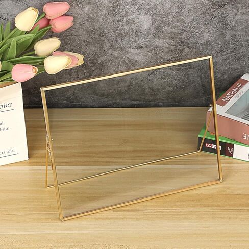 JUXYES Tabletop Business License Frame Brass License Certificate Display Frame, Double Glass Floating Picture Frame, Desktop Golden Frame for 4x9 and 3.5x8.5 Certificate Business Licenses in Saudi Arabia