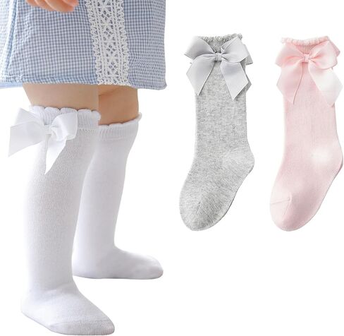 Baby Girls Socks Knee High Socks With Bow Infants Toddlers Stockings School Uniform Dress Socks in Saudi Arabia