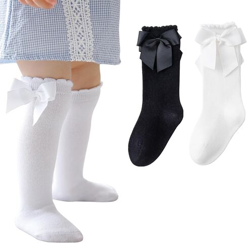Baby Girls Socks Knee High Socks With Bow Infants Toddlers Stockings School Uniform Dress Socks in Saudi Arabia