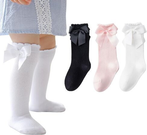 Baby Girls Socks Knee High Socks With Bow Infants Toddlers Stockings School Uniform Dress Socks in Saudi Arabia