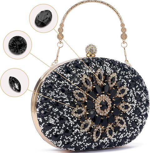 محفظة يد من حجر الراين للنساء حقيبة مسائية كريستالية ماسية لامعة لحفلات الزفاف والحفلات الراقصة الرسمية (فضي) in Kuwait