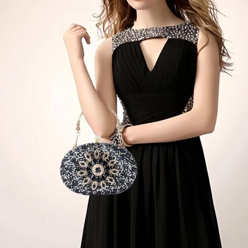 محفظة يد من حجر الراين للنساء حقيبة مسائية كريستالية ماسية لامعة لحفلات الزفاف والحفلات الراقصة الرسمية (فضي) in Kuwait