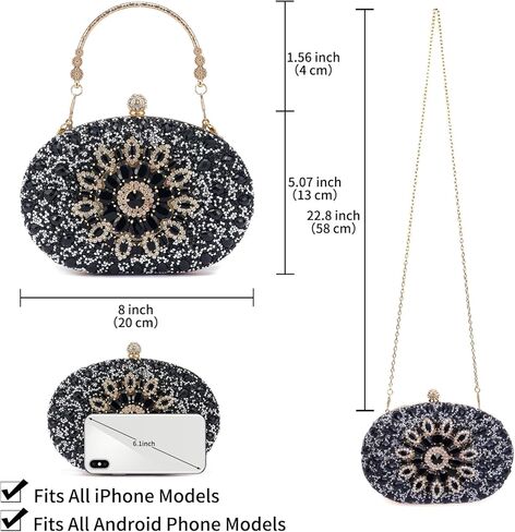 محفظة يد من حجر الراين للنساء حقيبة مسائية كريستالية ماسية لامعة لحفلات الزفاف والحفلات الراقصة الرسمية (فضي) in Kuwait