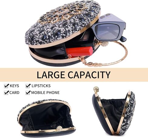 محفظة يد من حجر الراين للنساء حقيبة مسائية كريستالية ماسية لامعة لحفلات الزفاف والحفلات الراقصة الرسمية (فضي) in Kuwait