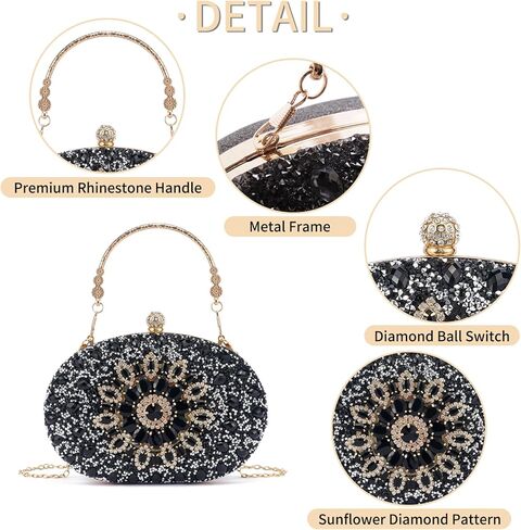 محفظة يد من حجر الراين للنساء حقيبة مسائية كريستالية ماسية لامعة لحفلات الزفاف والحفلات الراقصة الرسمية (فضي) in Kuwait