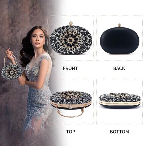 محفظة يد من حجر الراين للنساء حقيبة مسائية كريستالية ماسية لامعة لحفلات الزفاف والحفلات الراقصة الرسمية (فضي) in Kuwait