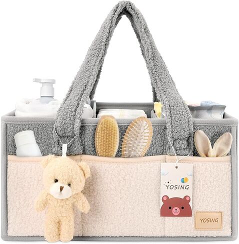 YOSING Diaper Caddy Organizer, Baby Diaper Caddy for Changing Table, Newborn Caddy for Car Travel, Nursery Storage and Car Organizer for Diapers and Baby Wipes, Gray+ White in Saudi Arabia