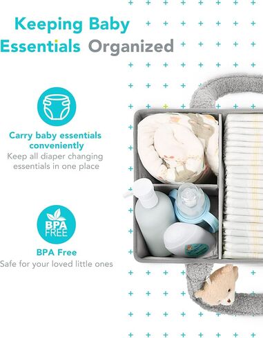 YOSING Diaper Caddy Organizer, Baby Diaper Caddy for Changing Table, Newborn Caddy for Car Travel, Nursery Storage and Car Organizer for Diapers and Baby Wipes, Gray+ White in Saudi Arabia