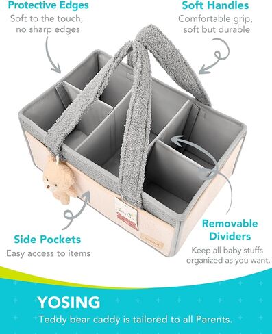 YOSING Diaper Caddy Organizer, Baby Diaper Caddy for Changing Table, Newborn Caddy for Car Travel, Nursery Storage and Car Organizer for Diapers and Baby Wipes, Gray+ White in Saudi Arabia