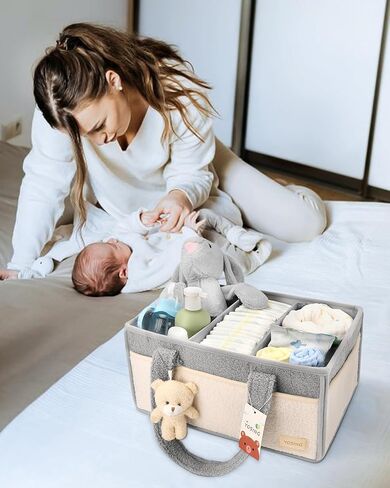 YOSING Diaper Caddy Organizer, Baby Diaper Caddy for Changing Table, Newborn Caddy for Car Travel, Nursery Storage and Car Organizer for Diapers and Baby Wipes, Gray+ White in Saudi Arabia