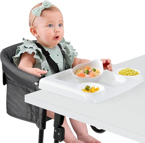 Ezebaby Hook on High Chairs, Secure Clip on High Chair for Baby, Compact Fold-Flat for Easy Storage, Fast Table Chair with Baby Seat, Portable Highchair Attaches to Table for Travel, Grey in Saudi Arabia