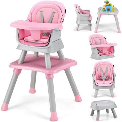 HONEY JOY 8 in 1 Baby High Chair, Convertible Highchair for Babies and Toddlers/Table and Chair Set/Building Block Table/Booster Seat/Stool/Toddler Chair with Safety Harness (Pink) in Saudi Arabia