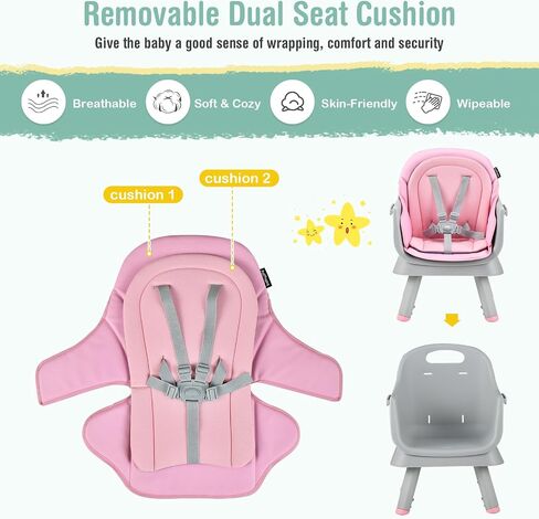 HONEY JOY 8 in 1 Baby High Chair, Convertible Highchair for Babies and Toddlers/Table and Chair Set/Building Block Table/Booster Seat/Stool/Toddler Chair with Safety Harness (Pink) in Saudi Arabia