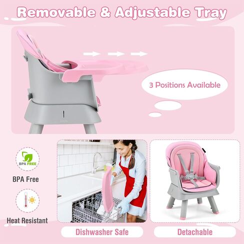 HONEY JOY 8 in 1 Baby High Chair, Convertible Highchair for Babies and Toddlers/Table and Chair Set/Building Block Table/Booster Seat/Stool/Toddler Chair with Safety Harness (Pink) in Saudi Arabia