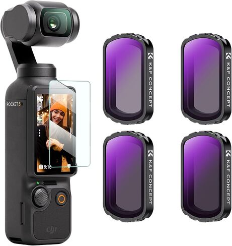 K&F Concept Magnetic ND Filter Kit for DJI Osmo Pocket 3 Creator Combo -4-Pack (ND4+ND8+ND16+ND32), Optical Glass/HD/Multi-Coated Filters in Kuwait