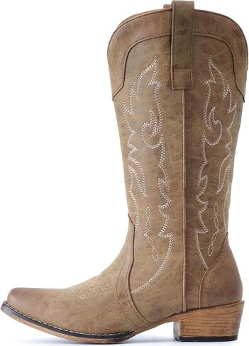 IUV Cowboy Boots for Women Mid Calf Fashion Cowgirl Boots with Embroidery Western Snip Toe in Saudi Arabia