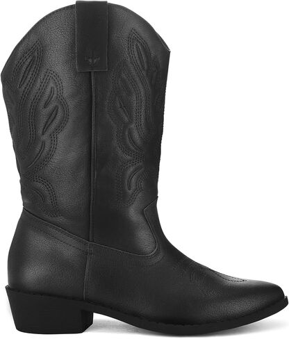 mysoft Women's Wide Calf Cowboy Boots Pull-On Mid-Calf Embroidered Pointed Toe Retro Western Boots in Saudi Arabia