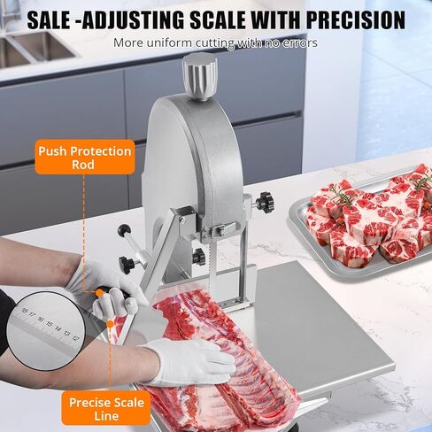 Electric Bone Saw Machine, 1500W Meat Cutter with 0.16-7.9 Inch Cutting Thickness, 19.3" x 15" Table Saw, Includes 5 Saw Blades for Cutting Chicken, Fish, and Beef in Saudi Arabia