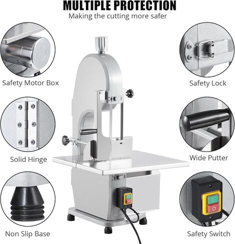 Electric Bone Saw Machine, 1500W Meat Cutter with 0.16-7.9 Inch Cutting Thickness, 19.3" x 15" Table Saw, Includes 5 Saw Blades for Cutting Chicken, Fish, and Beef in Saudi Arabia
