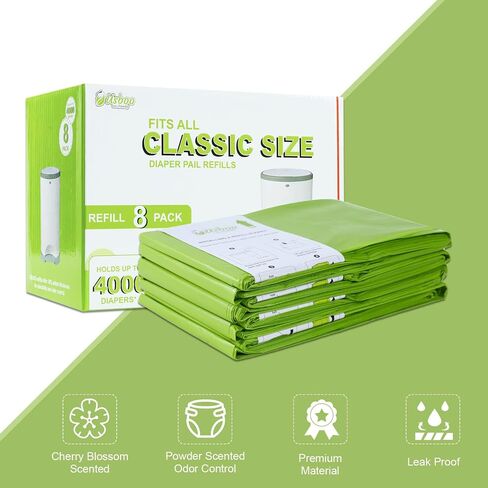 عبوات متوافقة مع Dekor Classic Diaper Pail Beards | 4 حزمة | ديبر يمكن التخلص منها تعبئة سطل | سمك إضافي | سريع وسهل استبدال | كرز أزهار المعطرة | يحمل ما يصل إلى 2000 حفاضات in Saudi Arabia