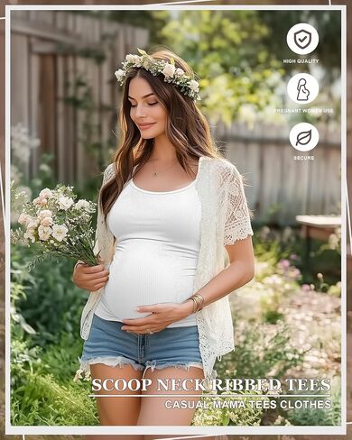 Ficerd 3 Pack Women's Maternity T Shirts, Short Sleeve Cotton Pregnancy Tops Crew Neck Ribbed Knit Side Ruched Mama Clothes in Saudi Arabia