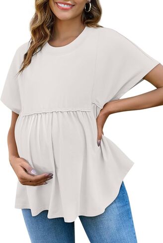 Yousify Women's Maternity Shirts Short Sleeve Crew Neck Tunic Tops Casual Babydoll Spring Summer Blouses Clothes in Saudi Arabia