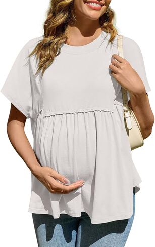 Yousify Women's Maternity Shirts Short Sleeve Crew Neck Tunic Tops Casual Babydoll Spring Summer Blouses Clothes in Saudi Arabia