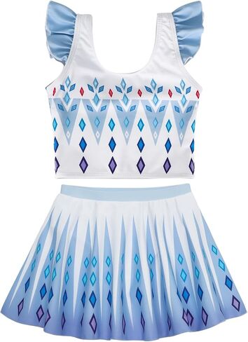 Wonderbabe Princess Swimsuits Girls قطعتين للسباحة الصيفية حارس مرفح السباحة الثلج ثوب السباحة مع تنورة in Kuwait